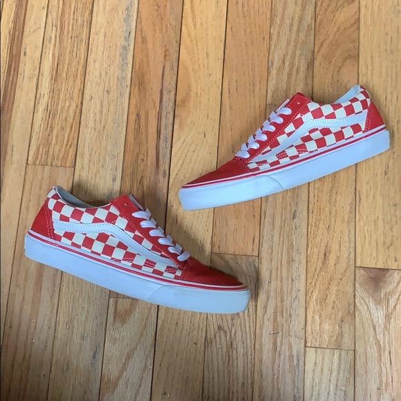 primary check old skool red vans